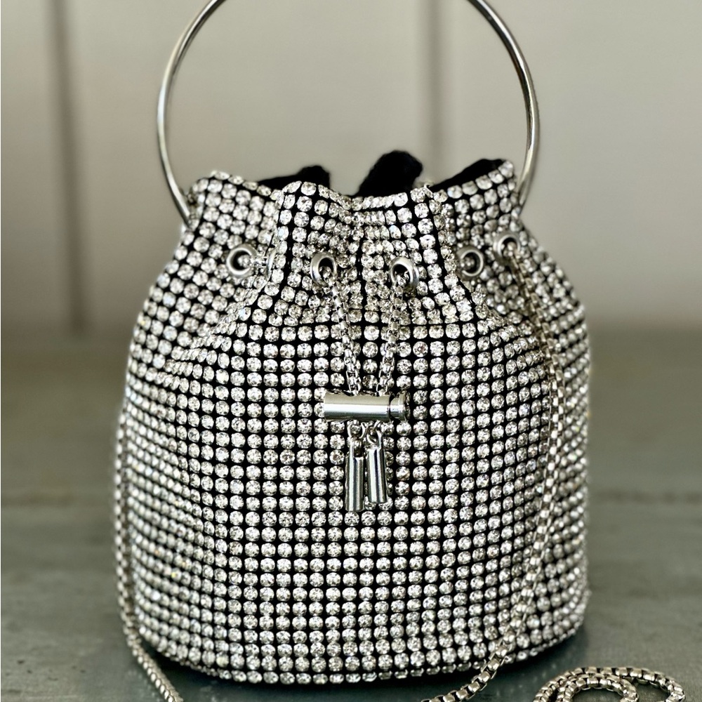 Glamorous Crystal-Embellished Women's Mini Bucket Bag! Perfect for the holidays!